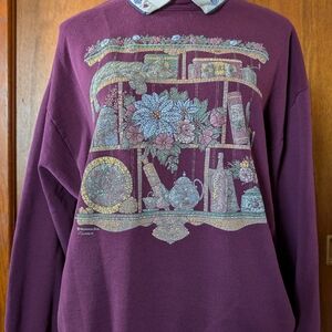 Vintage Floral Cat On Bookshelf Sweatshirt